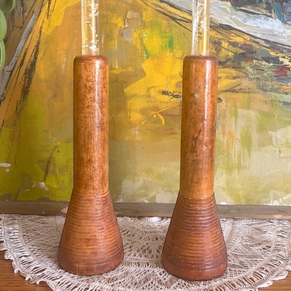 Vintage Wooden Candlestick Holders